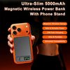 5000mAh Ultra-Thin Magnetic Wireless Power Bank with 15W Fast Charging, Adjustable Zinc Alloy Stand, & 20W USB-C Wired Charging