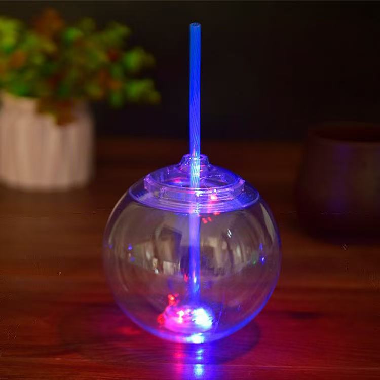 LED Glitter Light Plastic 24oz Ball Drinks Cup