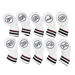 PU leather golf iron head cover set with waterproof exterior and elastic secure fit. Size 6.69" * 2.76", Durable, easy to clean.
