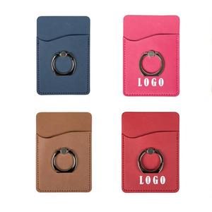 Custom PU & Silicone Phone Card Holder with Ring Stand, Adhesive Wallet with Card Slot & 360 degree Ring Stand for Smartphones