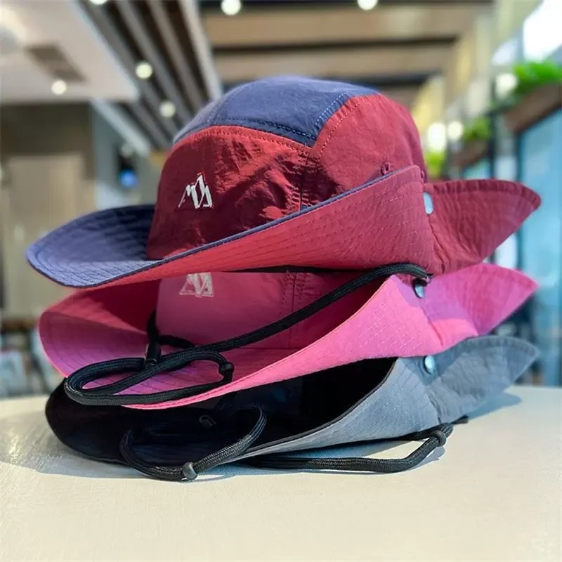 Lightweight Polyester Colorblock Bucket Hat - 7-Panel Design, Adjustable & Detachable Chin Strap, Snap Brim, Custom Embroidery