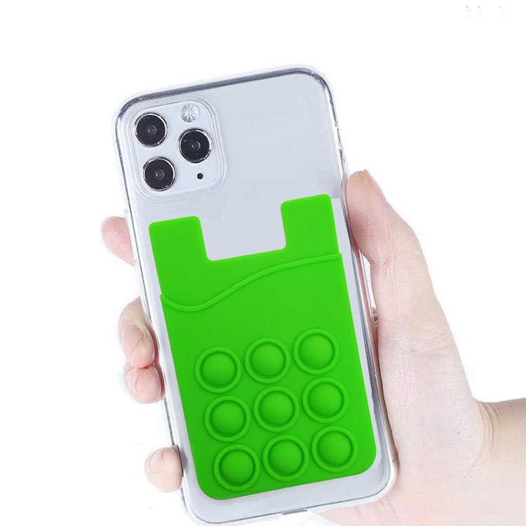 Silicone Adhesive Phone Wallet with Pop Bubble, Stick-On Phone Card Holder, Slim Fidget Phone Accessory for Cards & ID