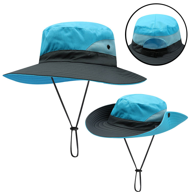 Outdoor UV Protection Bucket Hat with Mesh Ventilation & Adjustable Chin Strap - Polyester Sun Hat for Fishing, Hiking, Camping