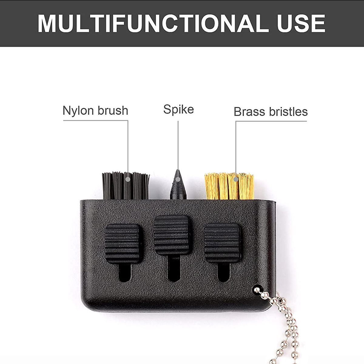 Compact Pocket Golf Clean Brush with Sharp Groove Cleaner Spike, and Brass & PP Dual Bristles, Size in 2.1" x 1.2".