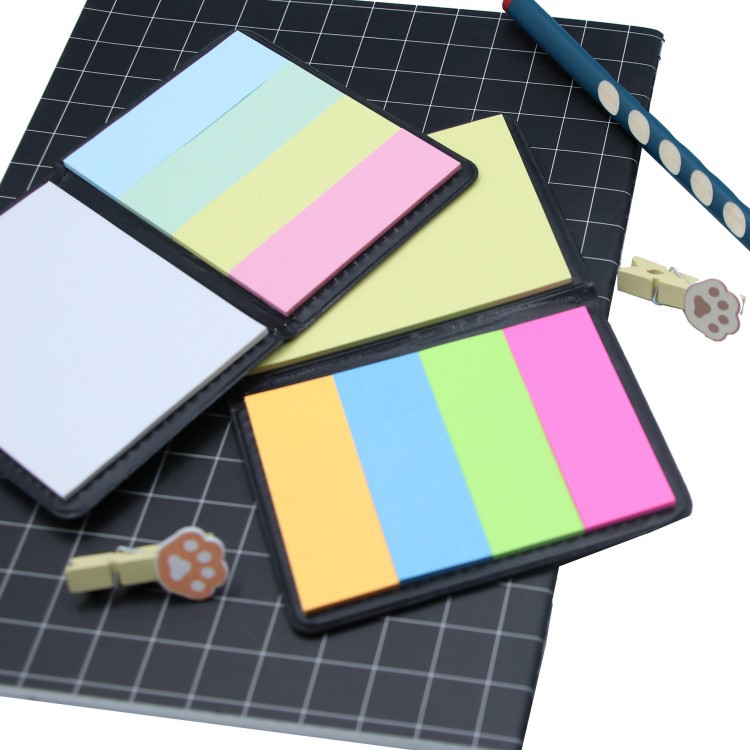 Paper Self-Adhesive Sticky Notes Set with Soft PU Cover Memo Pads Booklet