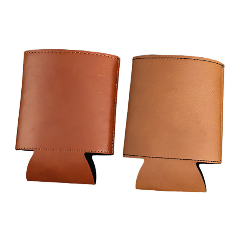 Premium 12oz Collapsible PU Leather Drink Bottle Sleeve Can Cooler, Custom Foldable Berverage Holder for Standard Cans & Bottles