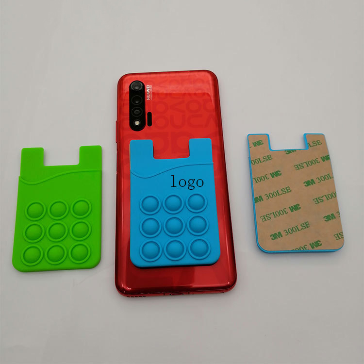 Silicone Adhesive Phone Wallet with Pop Bubble, Stick-On Phone Card Holder, Slim Fidget Phone Accessory for Cards & ID