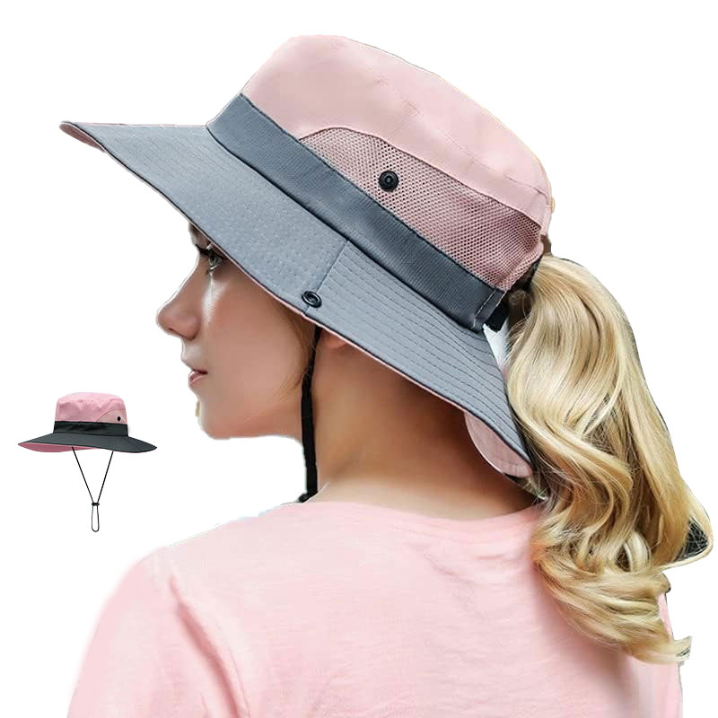 Outdoor UV Protection Bucket Hat with Mesh Ventilation & Adjustable Chin Strap - Polyester Sun Hat for Fishing, Hiking, Camping