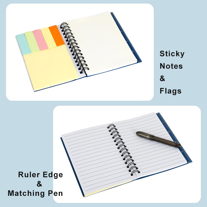 Compact PP Spiral Notebook with Pen, Sticky Notes & Ruler