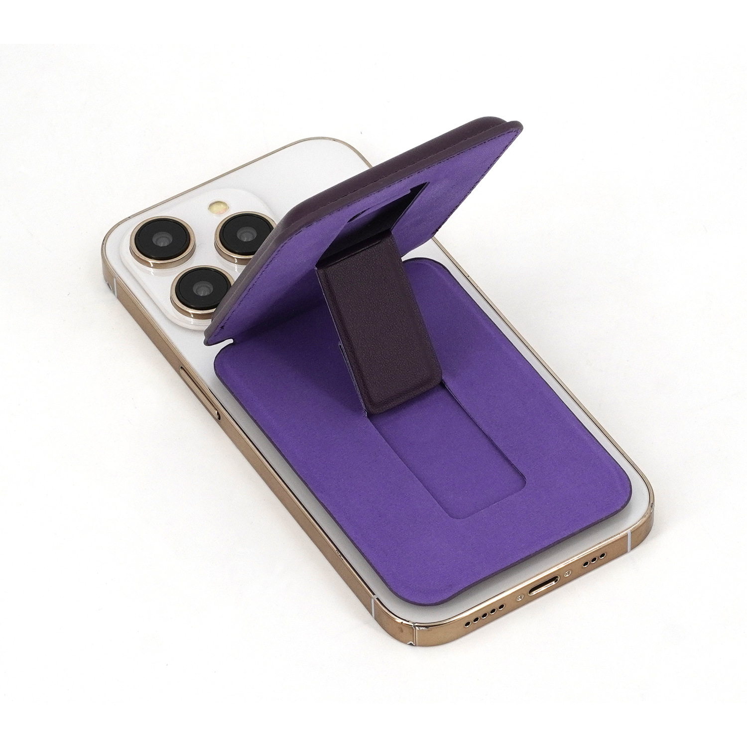 Magnetic Attached Leather Phone Stand with Wallet Pocket