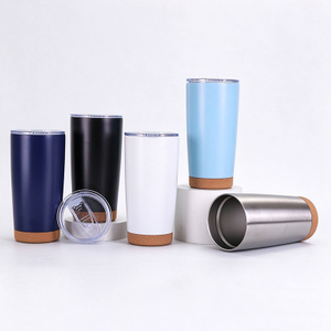 20 oz Double-Wall Stainless Steel Tumbler with Cork Bottom and Clear Sliding Lid, Insulated Travel Cup for Car, Office & Daily Use