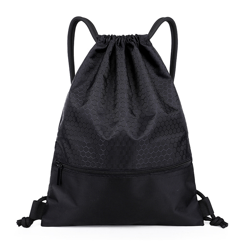 19.7 x 16.5 Inches Waterproof Gym Drawstring Backpack Bag With Front Zipper Pocket, Honeycomb Pattern Sports Cinch String Bag