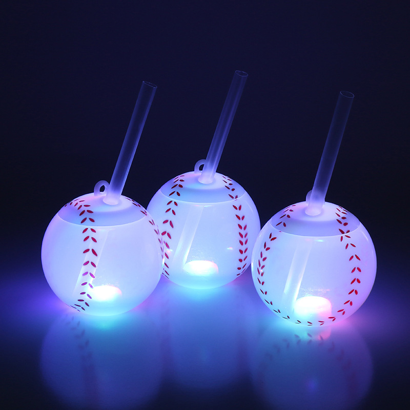 LED Light-Up Novelty Tumbler with Straw - Baseball, Football & Watermelon Shapes