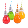 16 oz Reusable Light Bulb Cup with Straw & Metal Screw Lid, Clear Plastic Novelty Drink Cup for Cold Beverages, Parties, Events