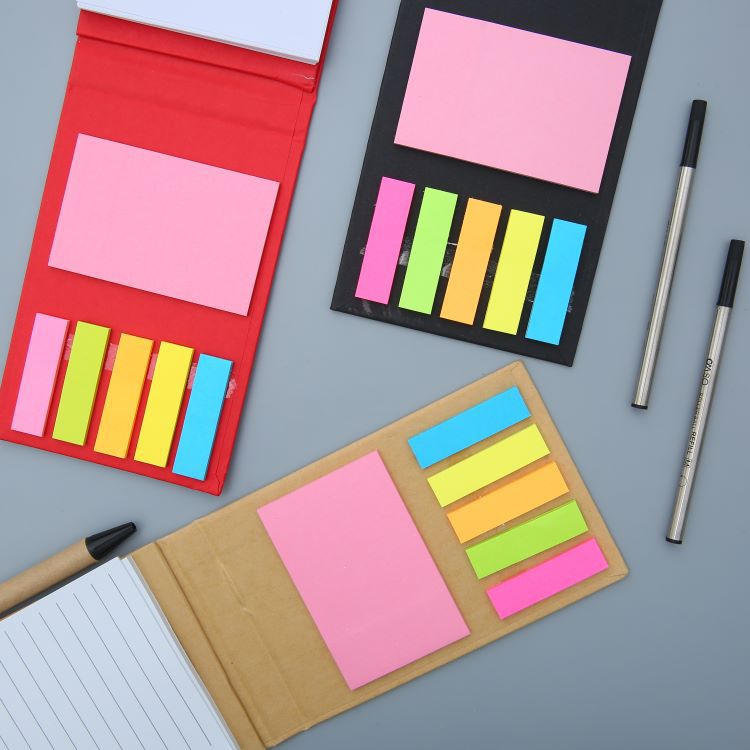 4" x 5.8" Self-Standing Bottom-Bound Spiral Memo Notebook with Sticky Flags & Pen -- Foldable Desktop To-Do List Organizer