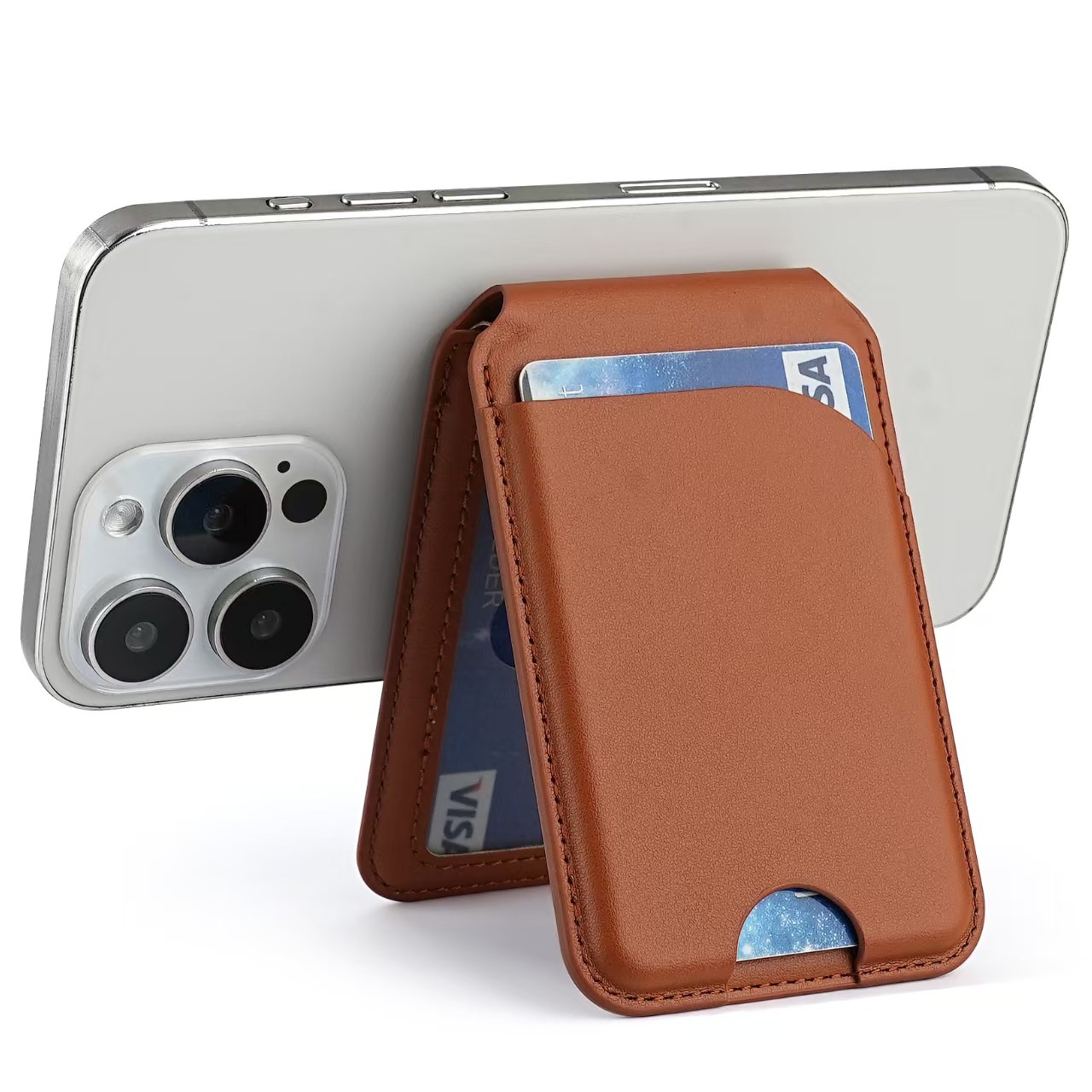 MagSafe Compatible Magnetic PU Leather Phone Wallet with Adjustable Stand, Detachable Phone Back Wallet with Multi-Angle Viewing