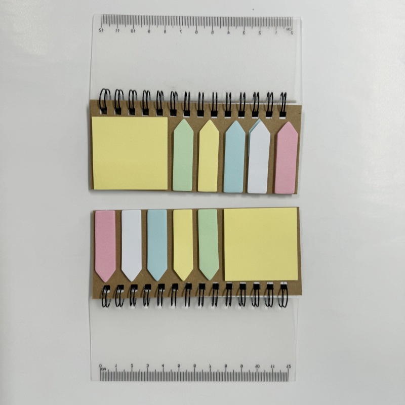 5" x 2.25" Spiral Sticky Note Booklet with Clear PP Cover, Built-In Ruler, Colorful Page Flags & Self-Adhesive Memo Pads