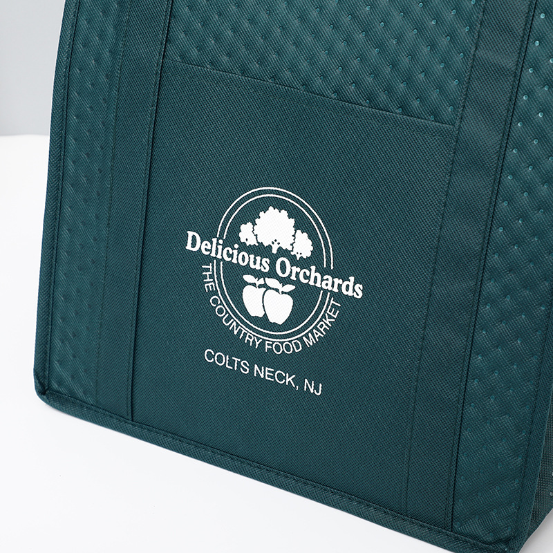 Custom Imprint Portable Recycled Non-Woven Insulated Cooler Grocery Tote Bag with Front Pocket, Zipper Closure and 20" Handles