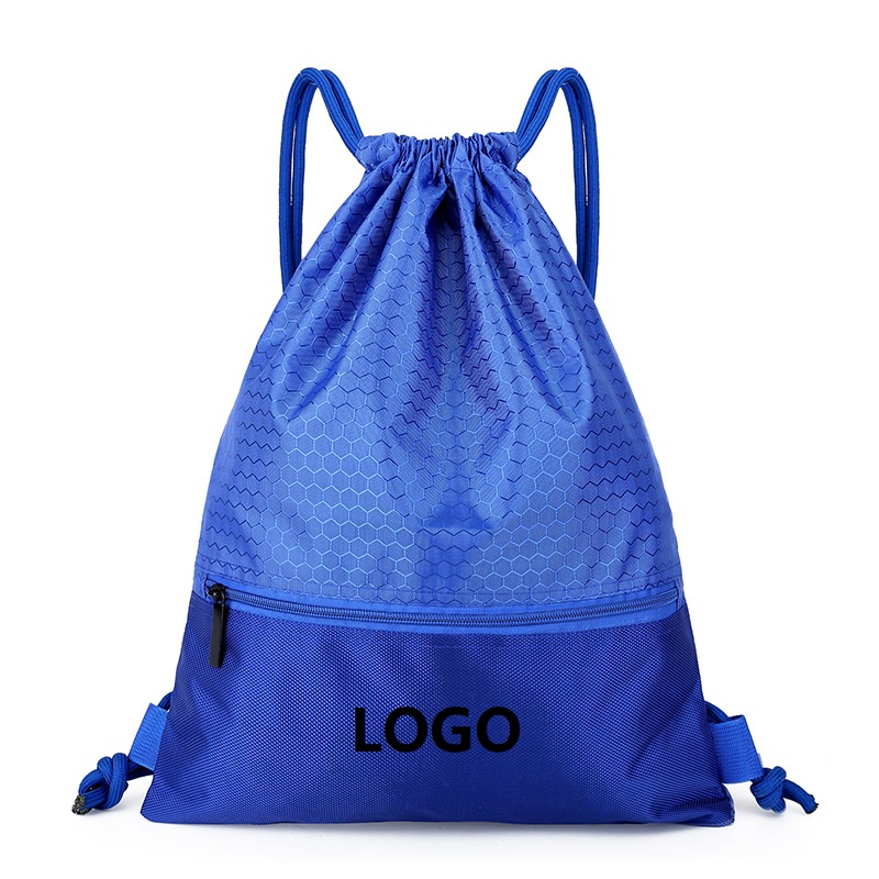 19.7 x 16.5 Inches Waterproof Gym Drawstring Backpack Bag With Front Zipper Pocket, Honeycomb Pattern Sports Cinch String Bag
