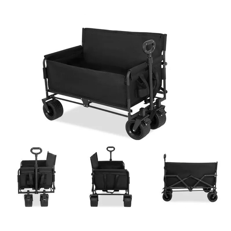 Foldable 2-in-1 Convertible Camping Wagon with Sofa Seat, Side-opening Design Outdoor Sofa Trolley Wagon.