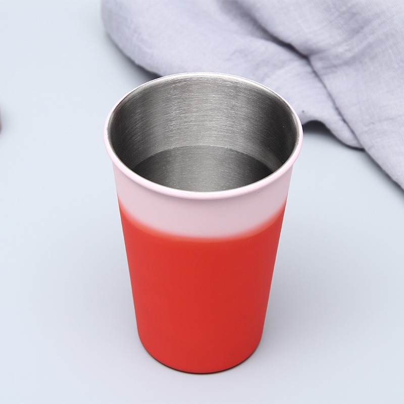 Reusable 17 oz 304 Stainless Steel Color Changing Beer Cup with Smooth Rolled Rim