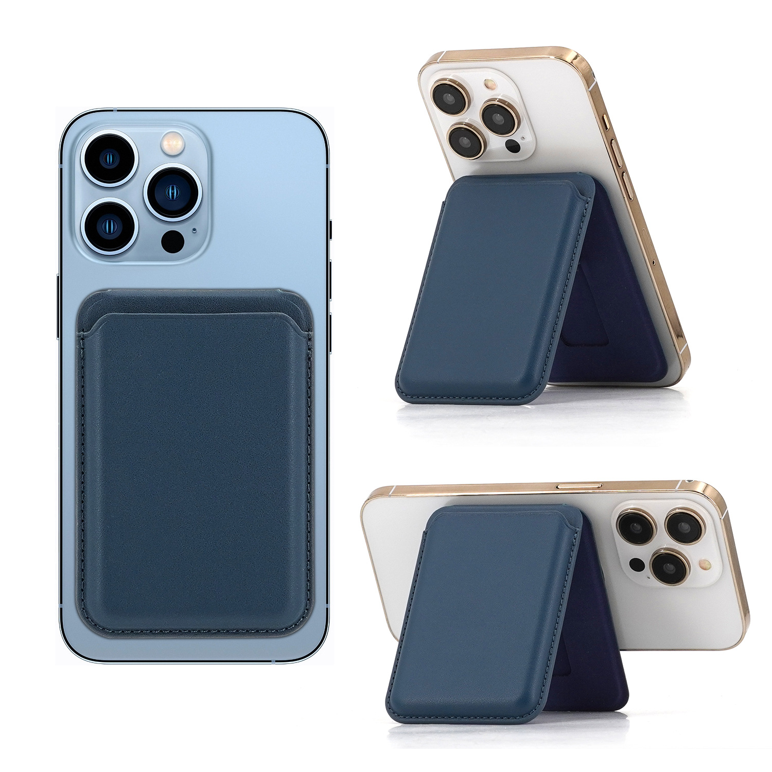Magnetic Attached Leather Phone Stand with Wallet Pocket