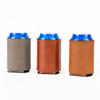 Premium 12oz Collapsible PU Leather Drink Bottle Sleeve Can Cooler, Custom Foldable Berverage Holder for Standard Cans & Bottles