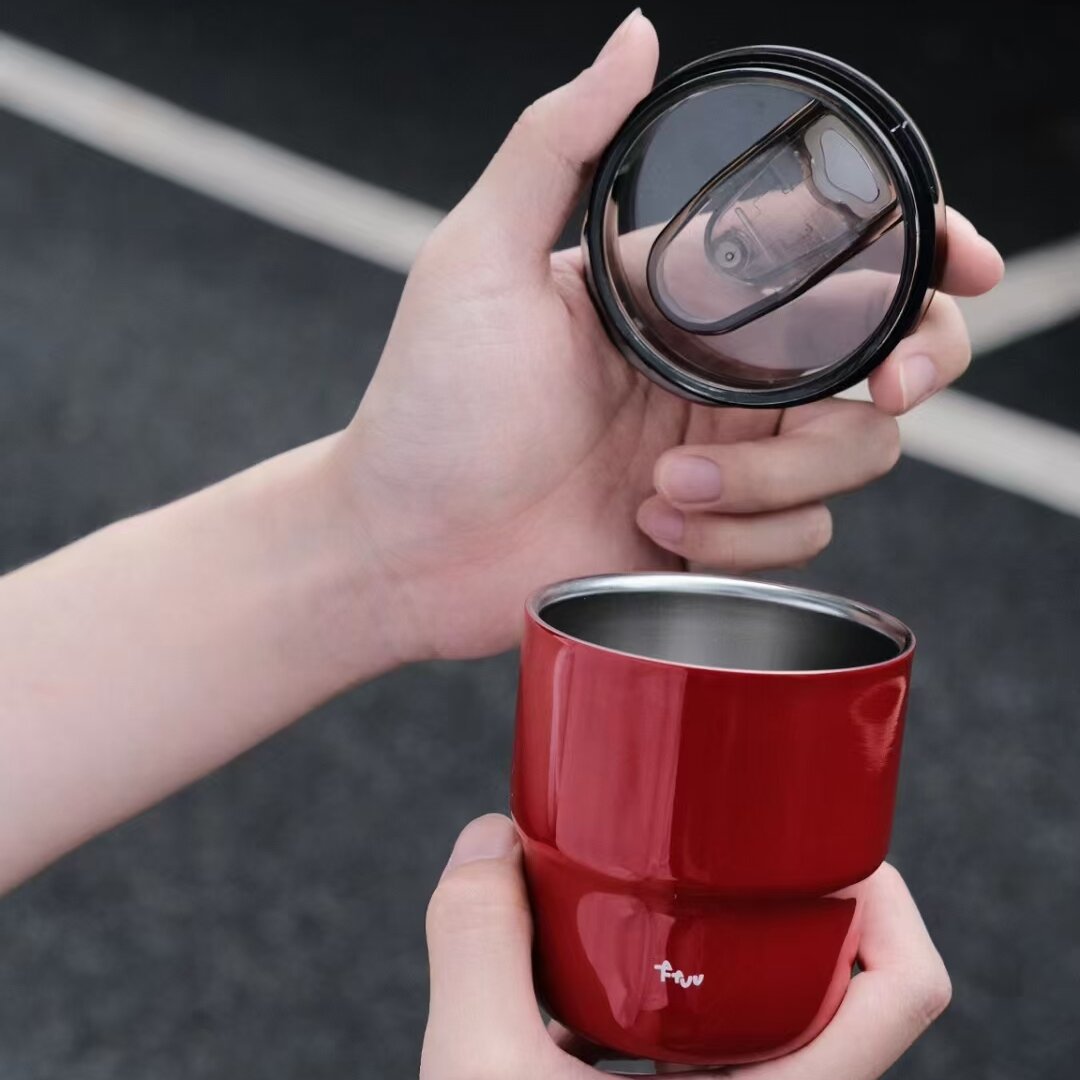 9 oz Double Wall 304 Stainless Steel Camping Coffee Cup with Lid, Durable Reusable Metal Cup for Camping & Events