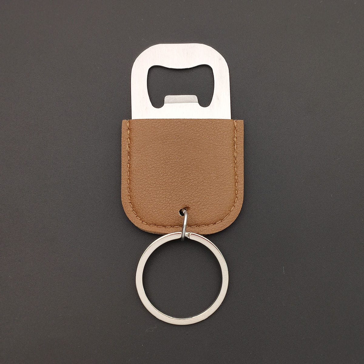 Custom Leather Wrapped Stainless Steel Bottle Opener Keychain with Split Ring, Custom Logo Promotional Beer Opener Keychain
