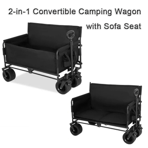 Foldable 2-in-1 Convertible Camping Wagon with Sofa Seat, Side-opening Design Outdoor Sofa Trolley Wagon.