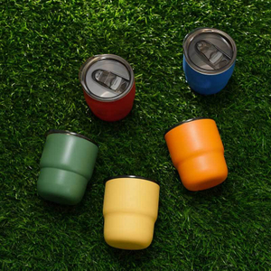 9 oz Double Wall 304 Stainless Steel Camping Coffee Cup with Lid, Durable Reusable Metal Cup for Camping & Events