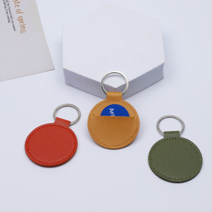 2.1" Custom Round PU Leather Keychain With Coin, Tracker & Badge Protector Holder Sleeve