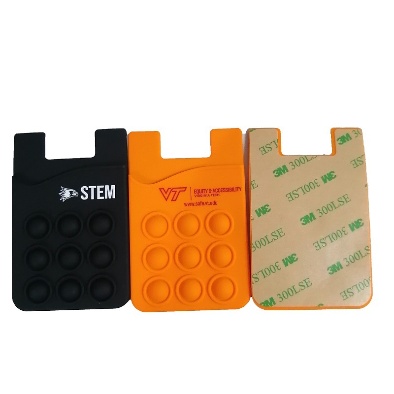 Silicone Adhesive Phone Wallet with Pop Bubble, Stick-On Phone Card Holder, Slim Fidget Phone Accessory for Cards & ID