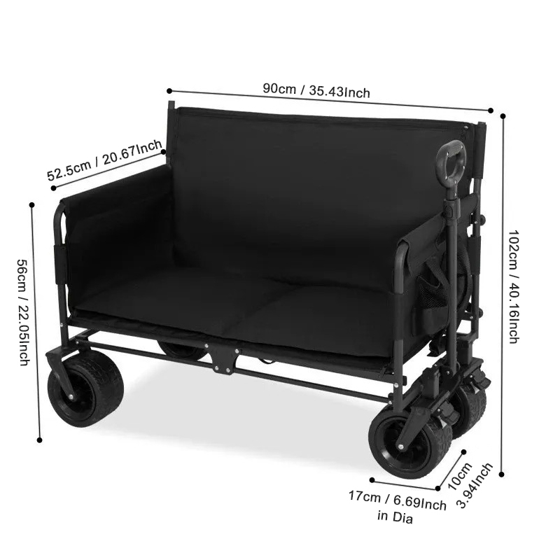 Foldable 2-in-1 Convertible Camping Wagon with Sofa Seat, Side-opening Design Outdoor Sofa Trolley Wagon.