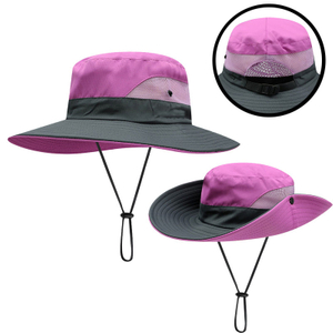 Outdoor UV Protection Bucket Hat with Mesh Ventilation & Adjustable Chin Strap - Polyester Sun Hat for Fishing, Hiking, Camping