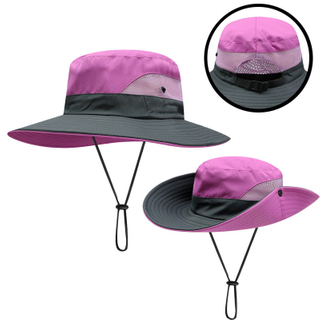 Outdoor UV Protection Bucket Hat with Mesh Ventilation & Adjustable Chin Strap - Polyester Sun Hat for Fishing, Hiking, Camping