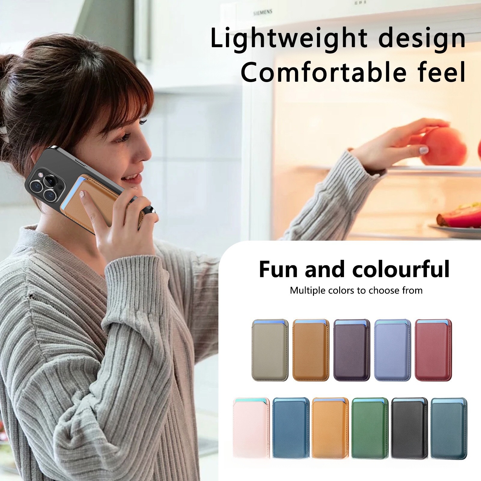 Magnetic Attached Leather Phone Stand with Wallet Pocket