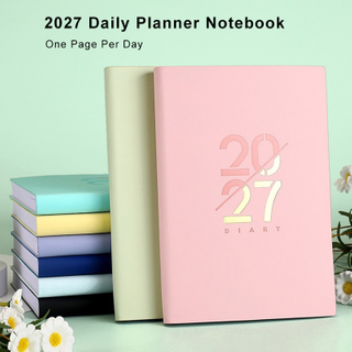 A5 Size 2027 Daily Planner Notebook Office Plan Household Organizer Time Management Writing Portable Book PU Leather 8.26x5.78inch