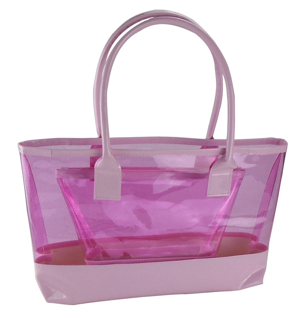 Clear Comestic Travel Beach Bag Sets-14 " x 12 " x 9 1/4 " and 10 " x 6 " x 7 "