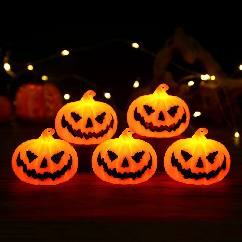 Halloween 3D Pumpkin Lights Jack-O-Lantern, Battery Operated Lights With Hole for Hanging, Indoor Outdoor Decor Party Decorations