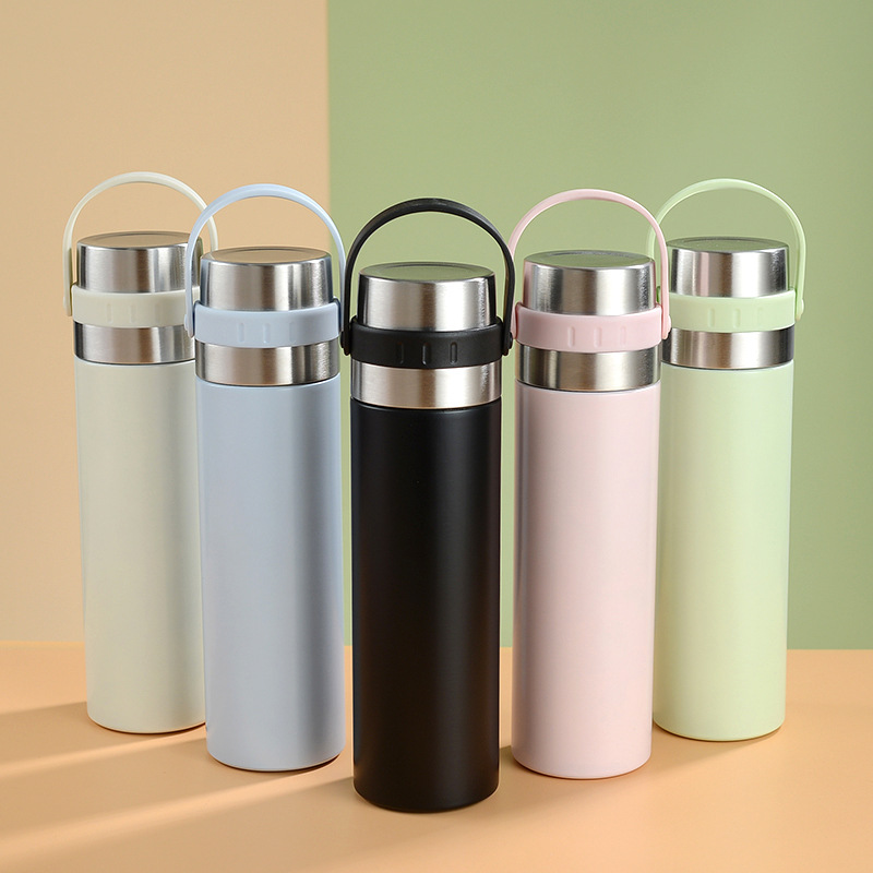 Insulated Vacuum Tumbler With Top Handle, Straight Water Bottle for Hot Cold Beverages Iced Tea or Coffee, Reusable100% Leak-proof