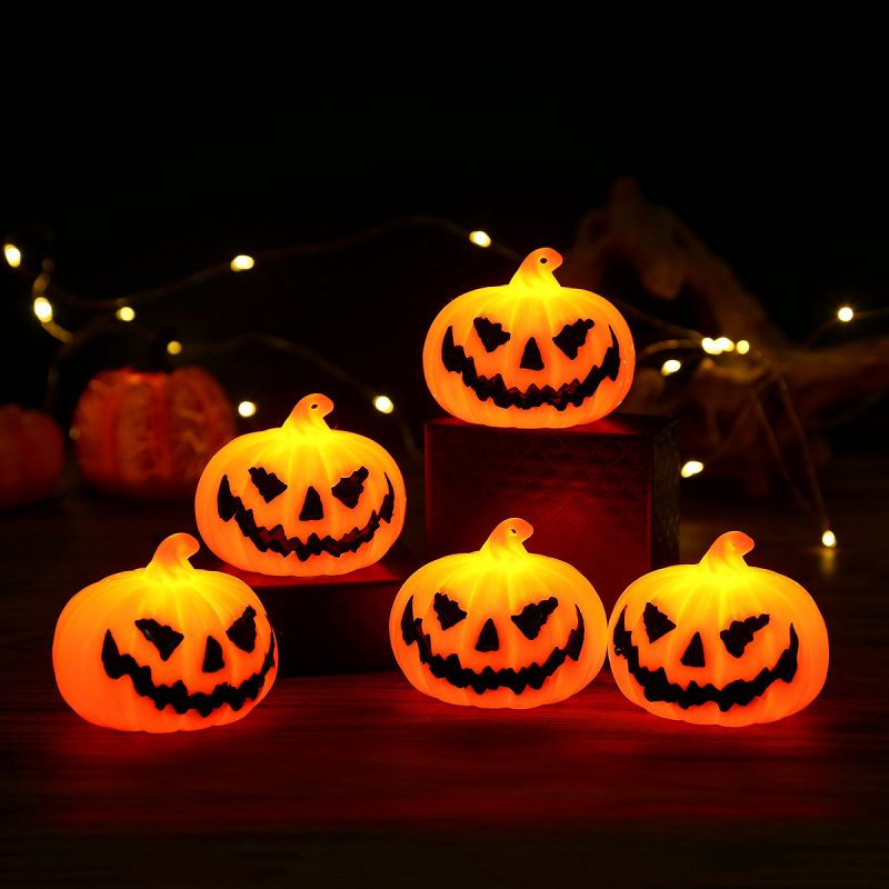 Halloween 3D Pumpkin Lights Jack-O-Lantern, Battery Operated Lights With Hole for Hanging, Indoor Outdoor Decor Party Decorations