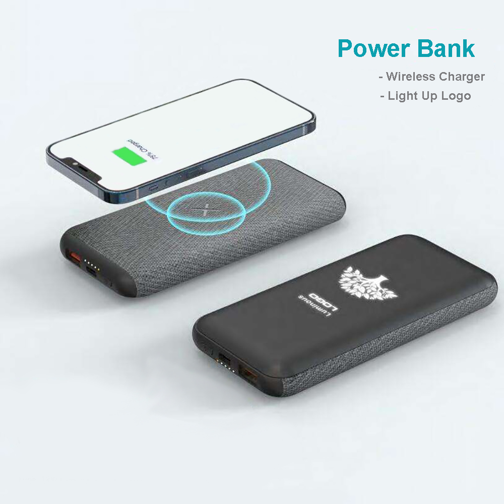 Wireless Portable Charger, Custom Luminous Light-up Logo 10000mAh Wireless Power Bank External Battery Pack Phone Charger