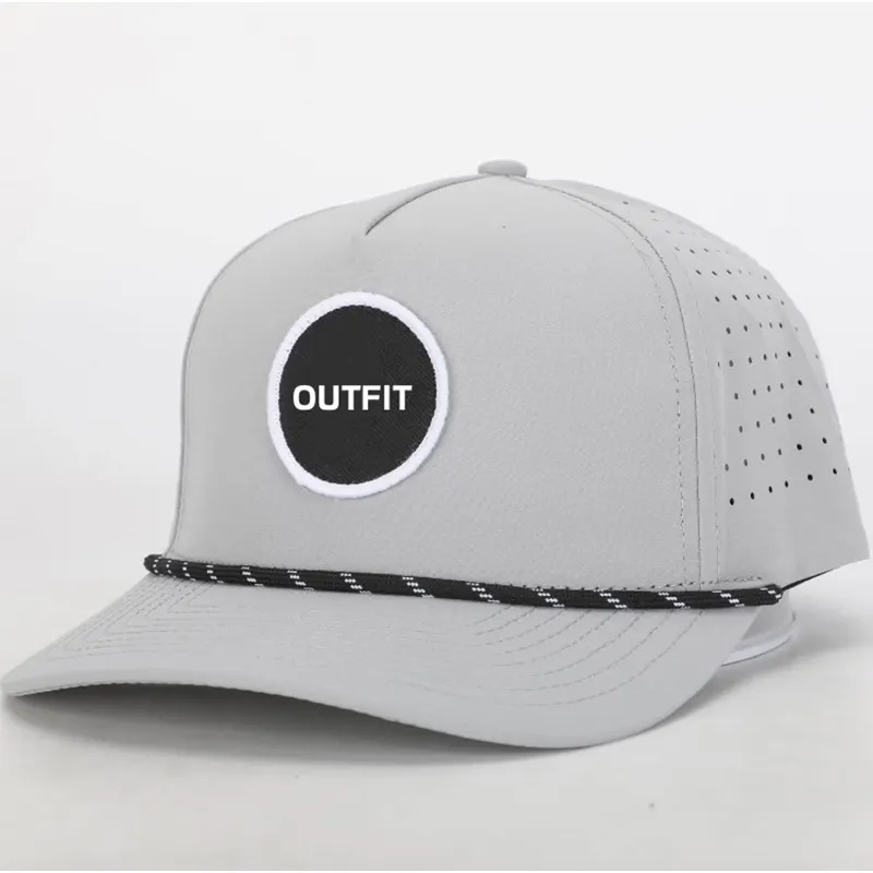 5 Panel Structured Water Resistant Baseball Caps With Rope