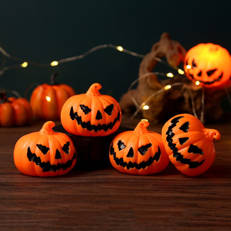 Halloween 3D Pumpkin Lights Jack-O-Lantern, Battery Operated Lights With Hole for Hanging, Indoor Outdoor Decor Party Decorations