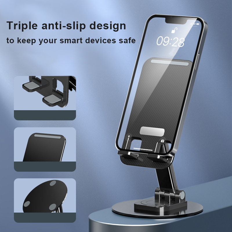 Sleek Aluminum Alloy Adjustable Foldable 360-degree Rotating Phone Stand for versatile, stable, and portable device support.