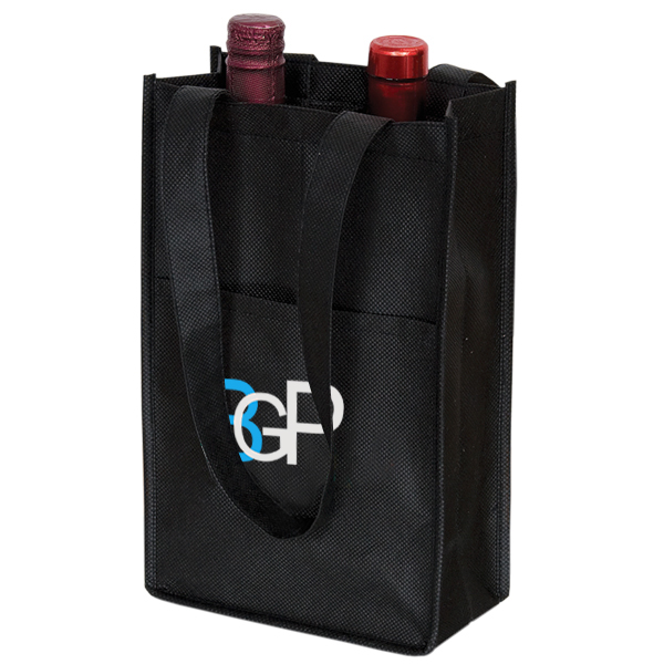 Printed Logo Non-woven Wine Two Bottle Tote Bags 