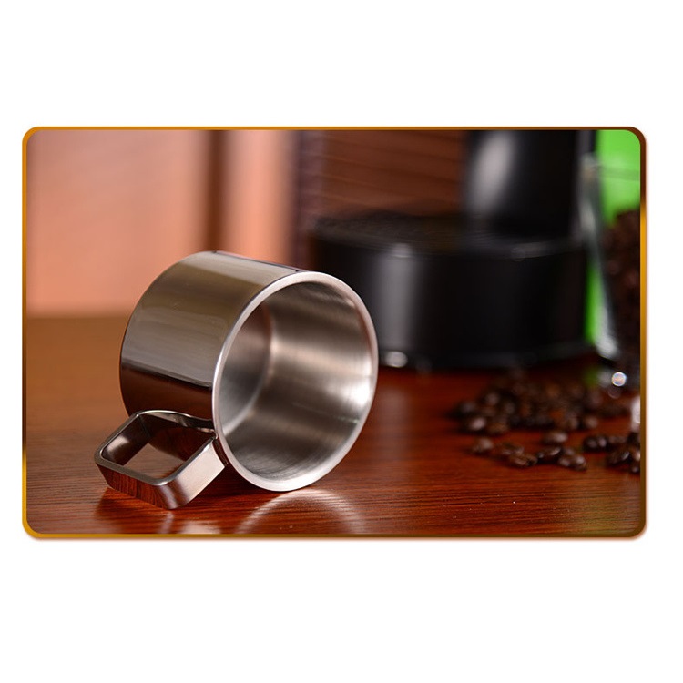 tainless Steel Coffee Mug Set, 6 Oz Double Walled Espresso Cups with Saucer 