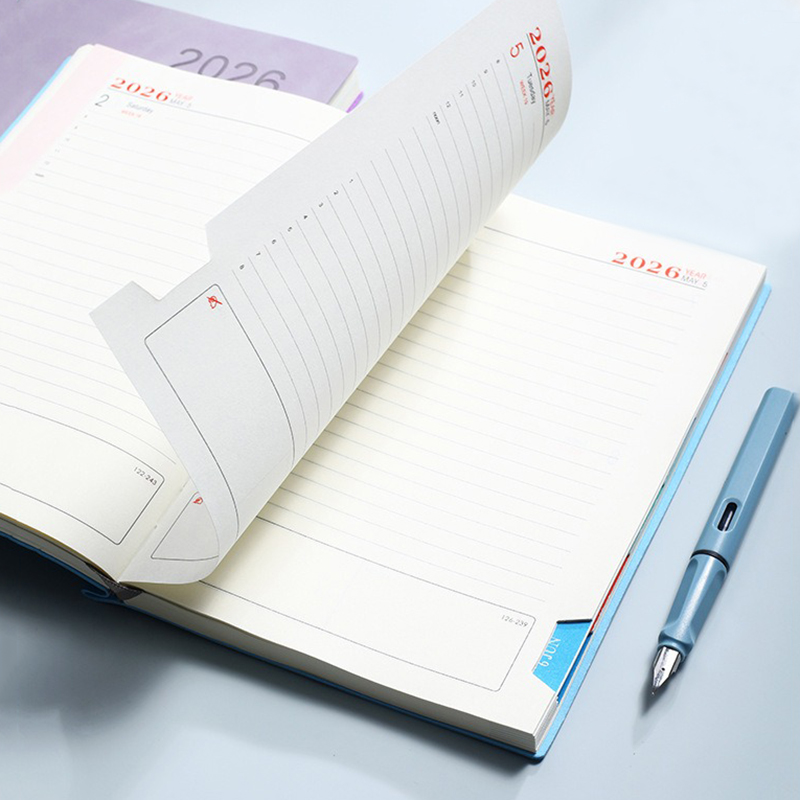 2026 365 Days A5 Daily Planner Notebook - PU Leather Cover, One Day Per Page, Monthly Tabs, 5.9" x 8.3"