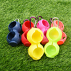Durable 2-Ball Peanut Shape Silicone Golf Ball Holder, with carabiner clip for easy carrying.